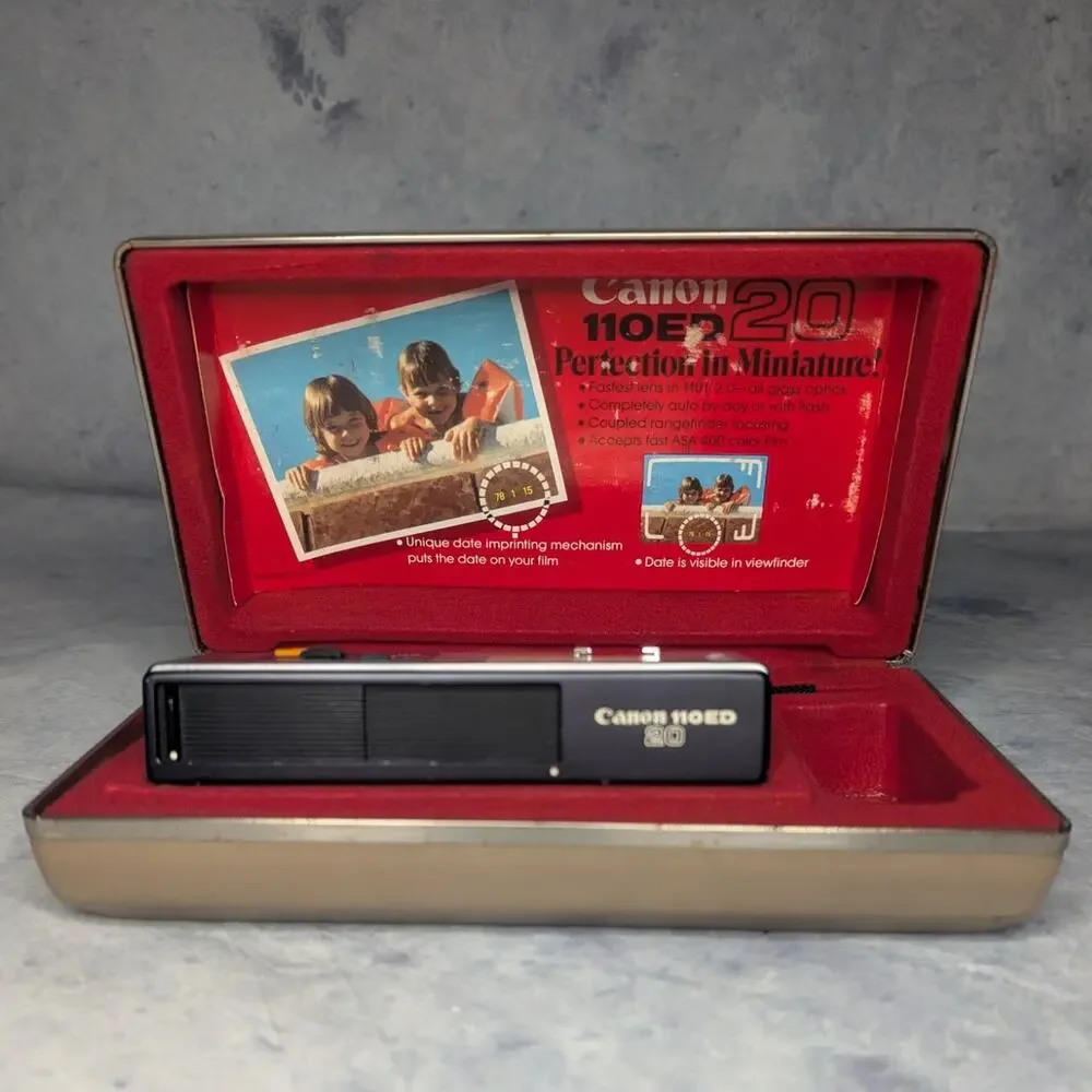 Vintage 1970's Canon 110ED 20 Compact Film Point & Shoot Camera w/ Original Case